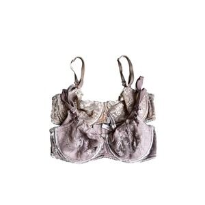 Victoria's Secret Dream Angels Lace Velvet Unlined Demi Bra 34DD Lot of 2